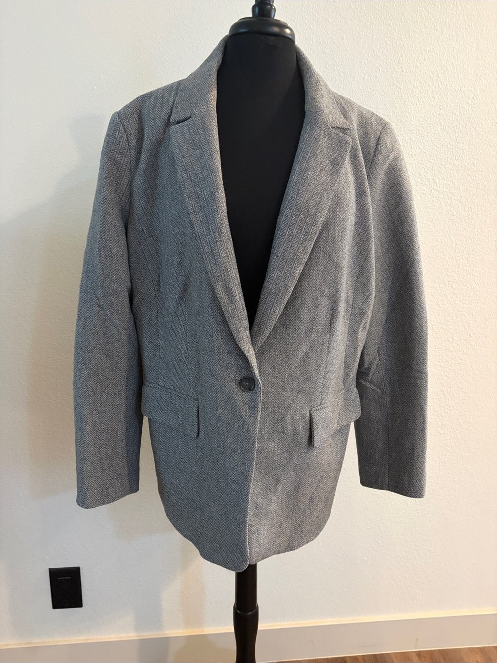 Classic Grey Herringbone Women's Blazer Jacket - Loft